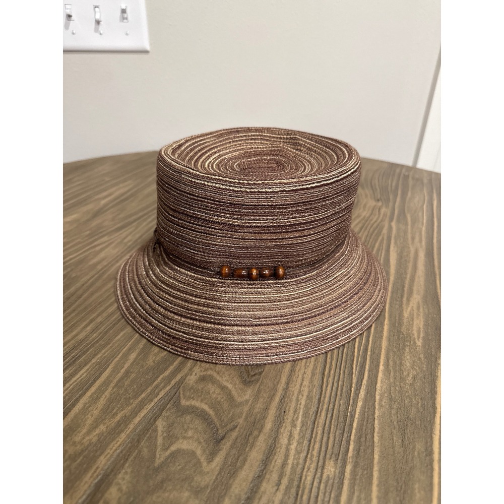 Croft & Barrow Sun Hat Women's Brown Woven Beaded Band Bucket Brim